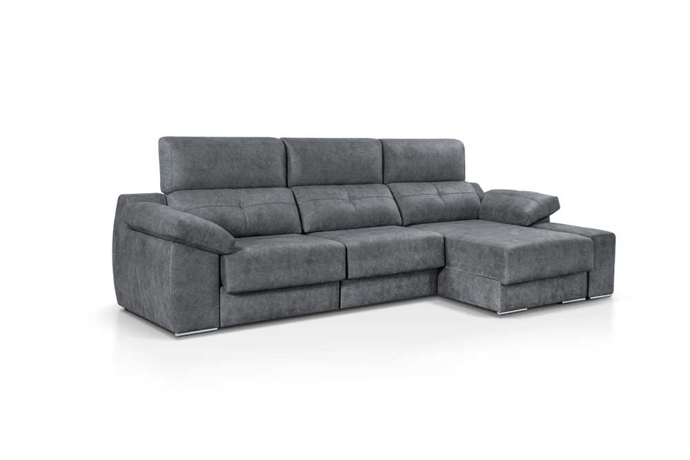 Moderno sofá seccional Dakota EXPRESS gris con Chaiselongue modelo Dakota EXPRESS y características reclinables sobre fondo blanco.