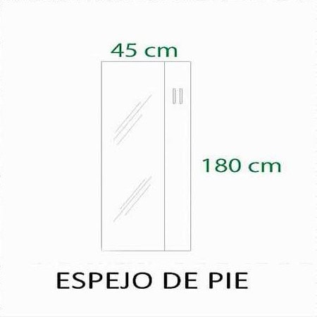 Diagrama de un espejo de pie con dimensiones etiquetadas como 45 cm de ancho y 180 cm de alto. El texto "ESPEJO DE PIE KIARA" se muestra debajo del diagrama, perfecto para las elegantes necesidades de decoración de Kiara.